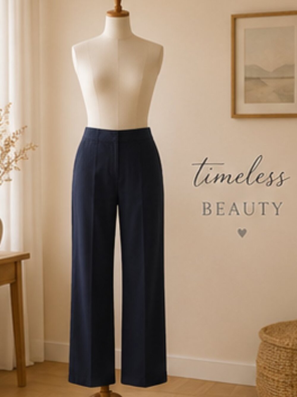 Eileen Fisher Navy Straight Leg Pants Minimalist Quiet Luxury Stretch Trousers